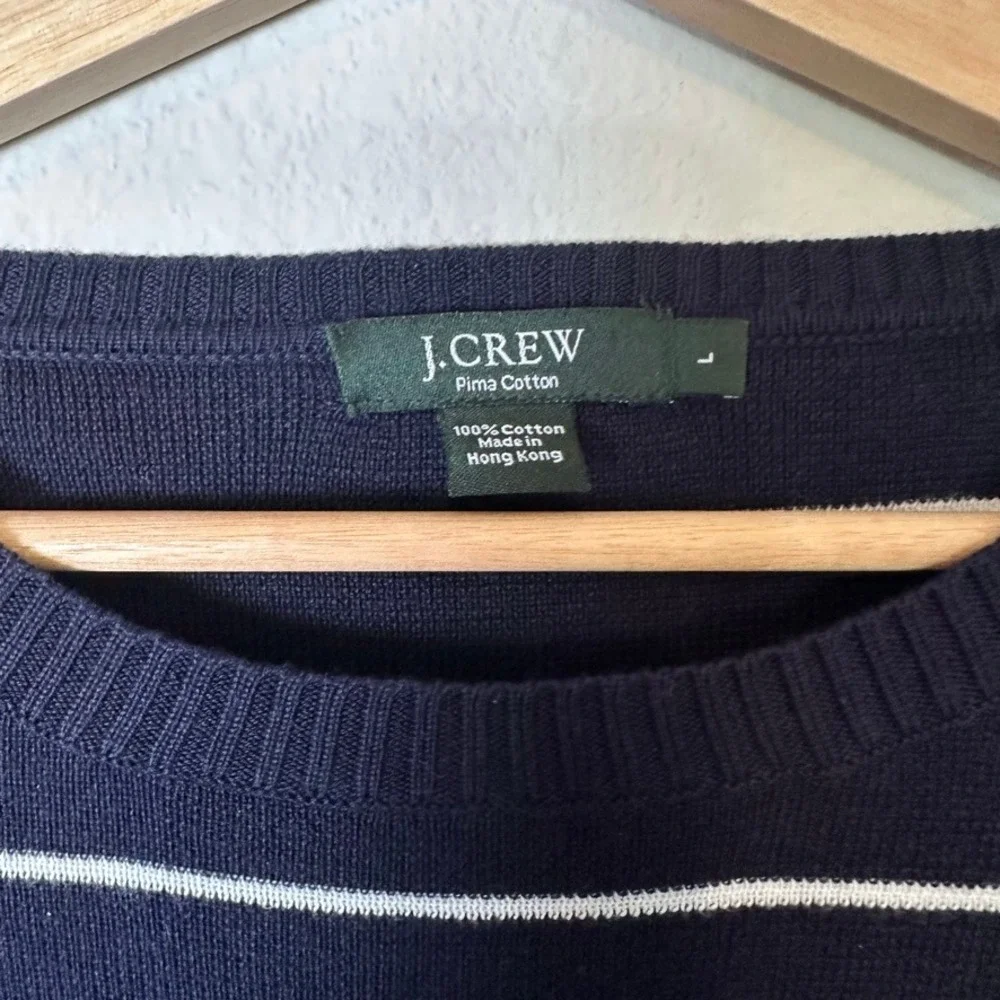 J.Crew Pima Cotton Striped Crewneck Sweater Mens L Navy White Nautical Mariner